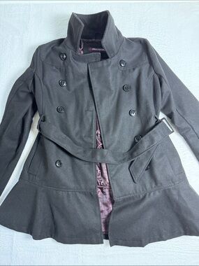 Urban Republic Women's Black Double-Breasted Trench Coat with Belted Waist